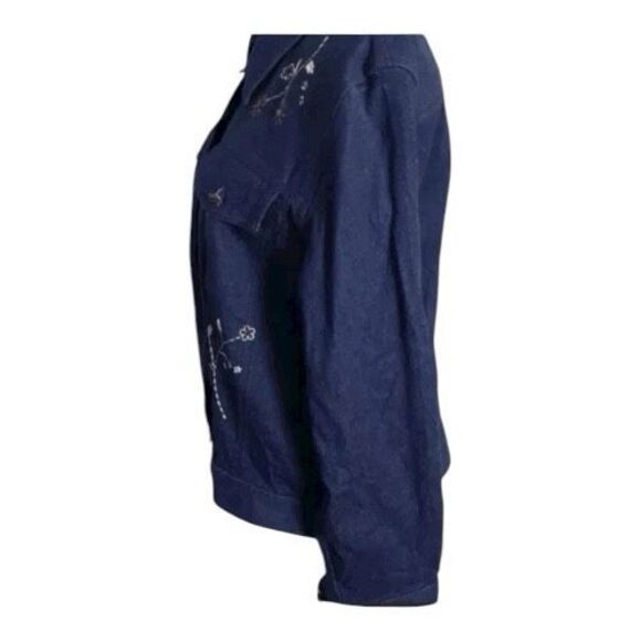 Alfred Dunner Women Blue Denim Cotton Embroidered Jacket Size 16P Stretch - Picture 7 of 9